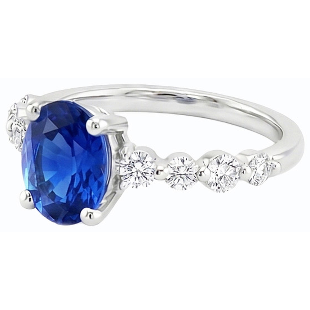 Blue Sapphire & Natural Earth Mined Diamond Ring Oval Shaped 4.50 Carats Women’s Jewelry