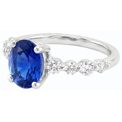 Blue Sapphire & Natural Earth Mined Diamond Ring Oval Shaped 4.50 Carats Women’s Jewelry