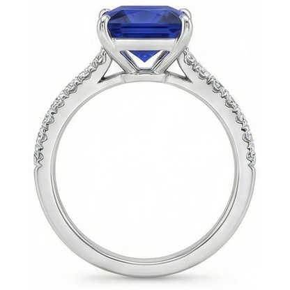 Blue Sapphire & Natural Earth Mined Diamond Solitaire Accents Ring 5.50 Carat Princess Cut