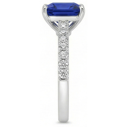 Blue Sapphire & Natural Earth Mined Diamond Solitaire Accents Ring 5.50 Carat Princess Cut