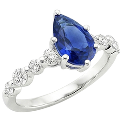 Blue Sapphire & Round Natural Earth Mined Diamond Engagement Ring With Accents 4.25 Carats