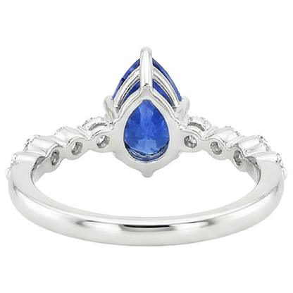 Blue Sapphire & Round Natural Earth Mined Diamond Engagement Ring With Accents 4.25 Carats
