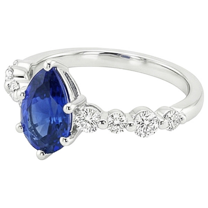 Blue Sapphire & Round Natural Earth Mined Diamond Engagement Ring With Accents 4.25 Carats