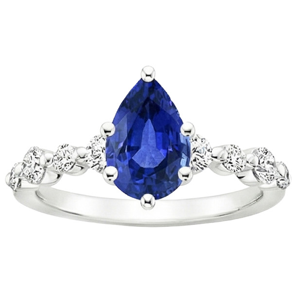 Blue Sapphire & Round Natural Earth Mined Diamond Engagement Ring With Accents 4.25 Carats