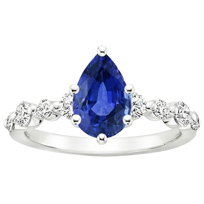 Blue Sapphire & Round Natural Earth Mined Diamond Engagement Ring With Accents 4.25 Carats