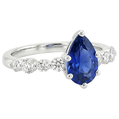 Blue Sapphire & Round Natural Earth Mined Diamond Engagement Ring With Accents 4.25 Carats