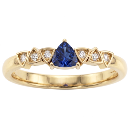 Blue Sapphire & Round Natural Earth Mined Diamond Ring Trillion Shaped 0.75 Carats