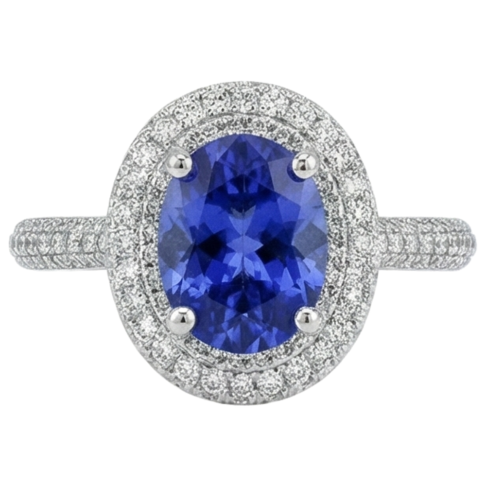 Blue Tanzanite With Natural Earth Mined Diamonds 10.75 Ct Wedding Ring White Gold 14K