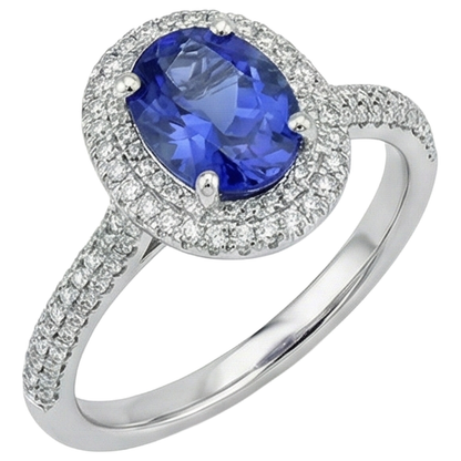Blue Tanzanite With Natural Earth Mined Diamonds 10.75 Ct Wedding Ring White Gold 14K