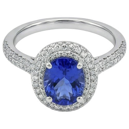 Blue Tanzanite With Natural Earth Mined Diamonds 10.75 Ct Wedding Ring White Gold 14K