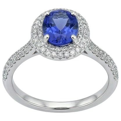 Blue Tanzanite With Natural Earth Mined Diamonds 10.75 Ct Wedding Ring White Gold 14K