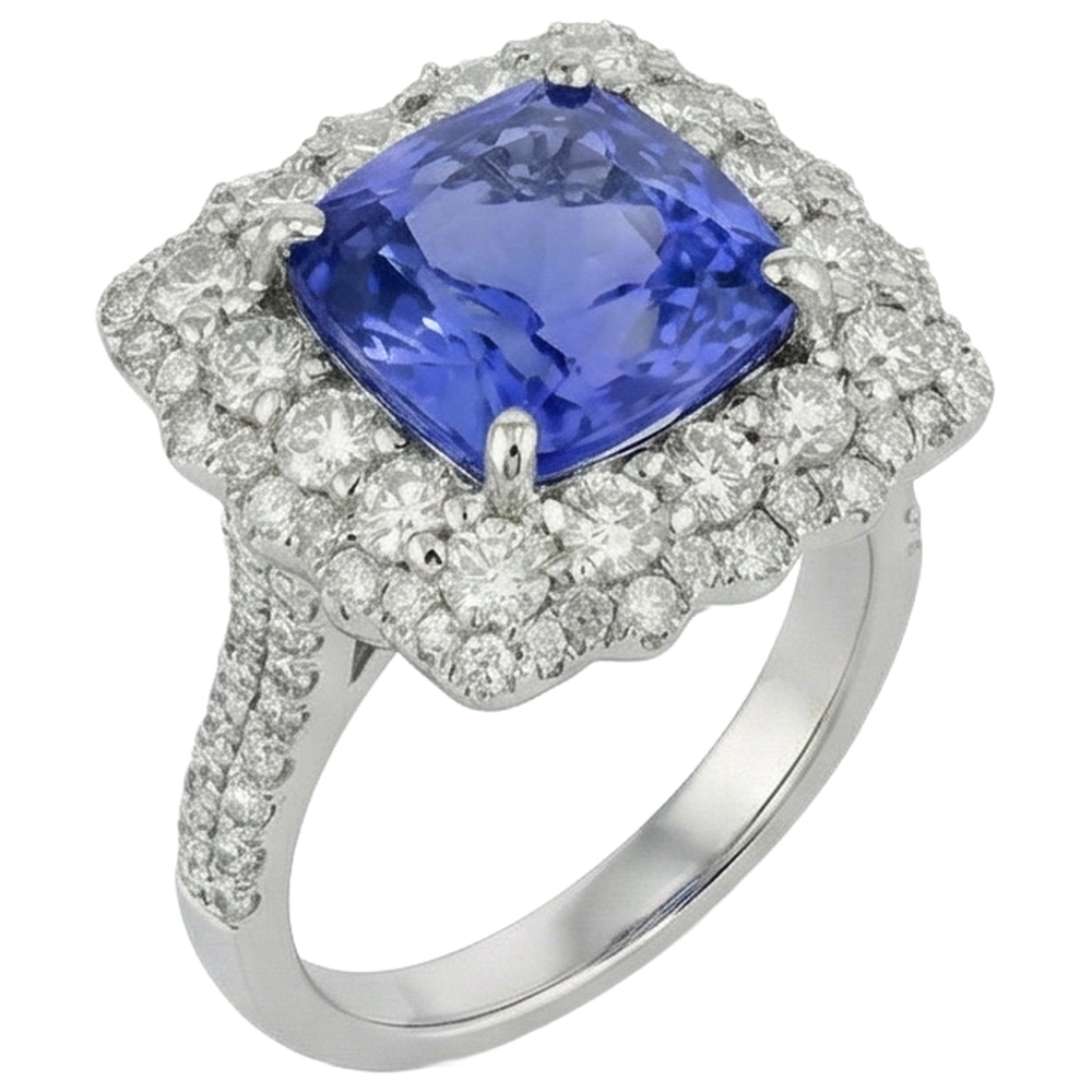 natural round tanzanite 9.75ct ring top view