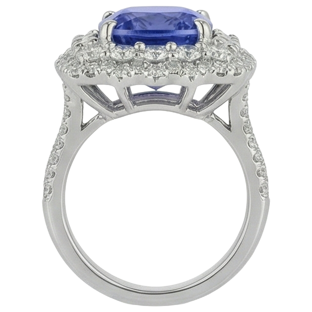 natural round tanzanite 9.75ct ring profile view