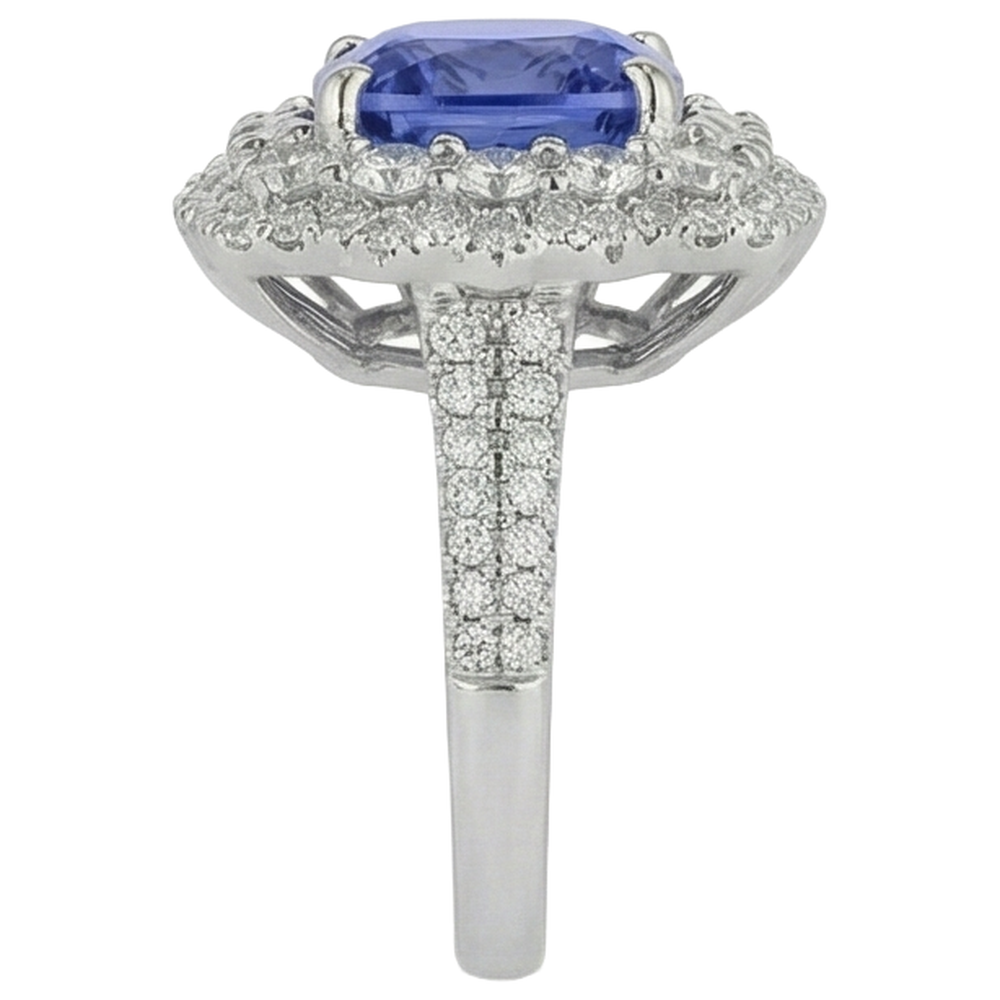 natural round tanzanite 9.75ct ring on white background