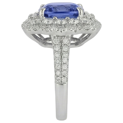 natural round tanzanite 9.75ct ring on white background