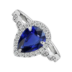 Blue Ceylon Sapphire Halo Anniversary Ring