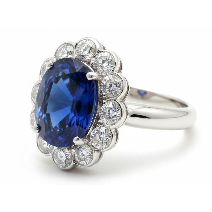 Blue Sapphire And Natural Earth Mined Diamond Engagement Ring