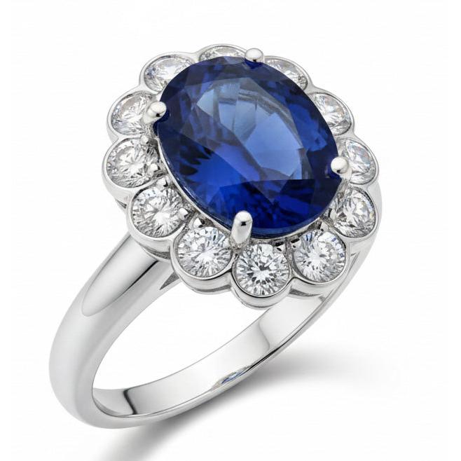 Blue Sapphire And Natural Earth Mined Diamond Engagement Ring