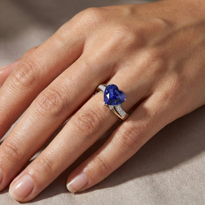 Blue Sapphire Anniversary Heart Natural Earth Mined Diamond Ring 3 Carats Women’s Jewelry