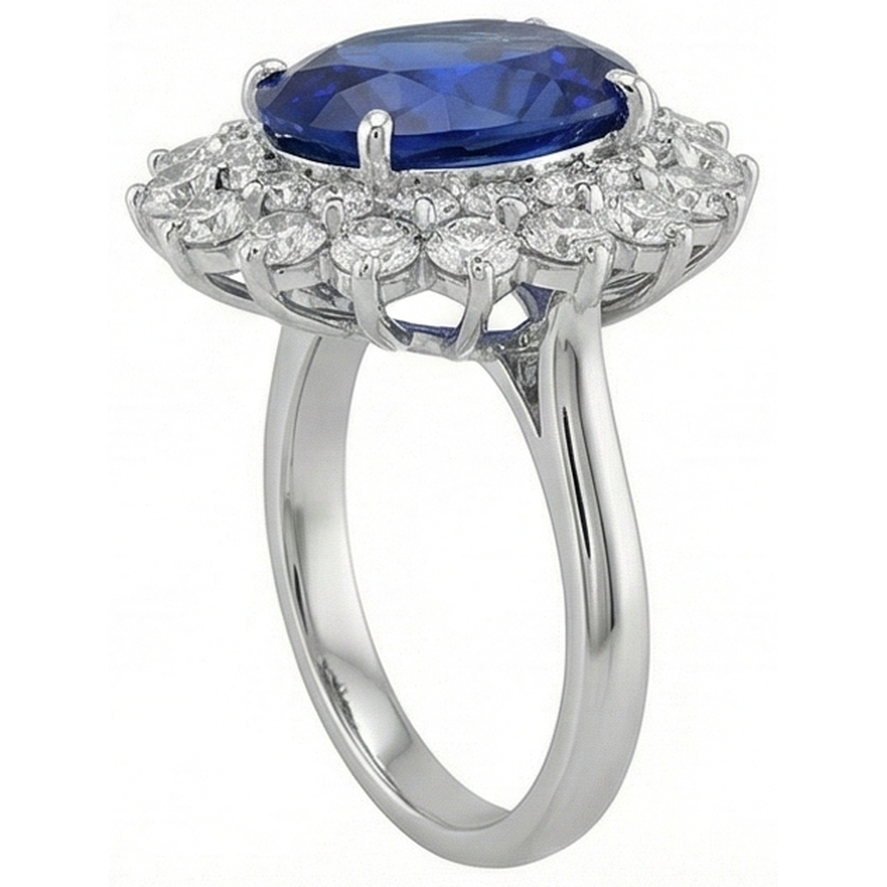 Blue Sapphire Gold 14K IGI CERTIFIED Diamond Ring