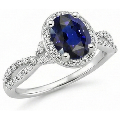 Natural Real ( Not Lab Grown )  Blue Sapphire Halo Anniversary Ring Twist Style 5 Carats Gold