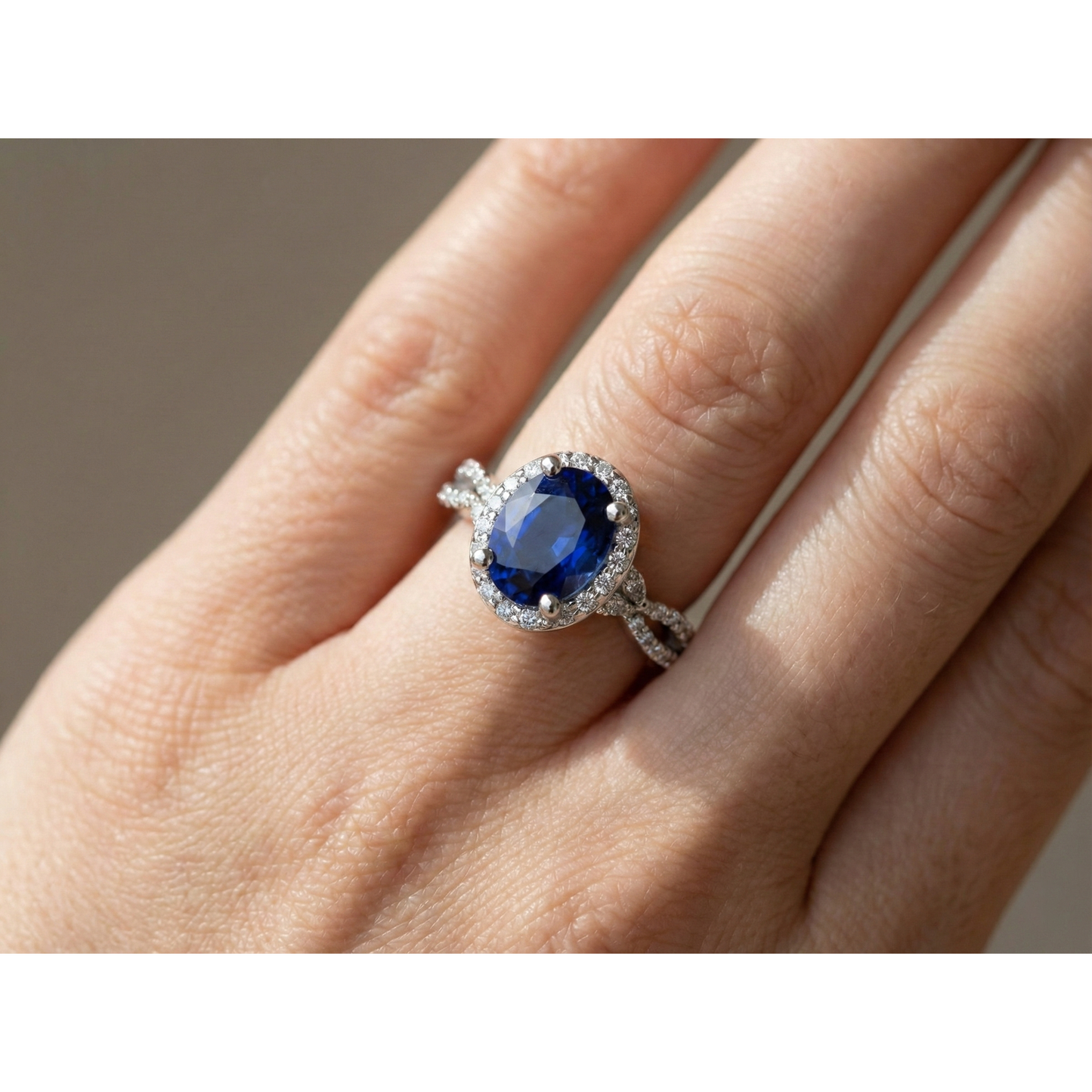 Natural Real ( Not Lab Grown )  Blue Sapphire Halo Anniversary Ring Twist Style 5 Carats Gold