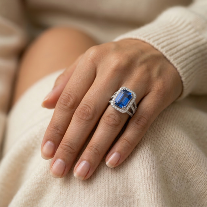 Blue Sapphire IGI CERTIFIED Diamond Halo Engagement Ring 6.50 Carats Gold 14K