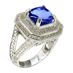 Blue Sapphire With Diamond Halo Ring