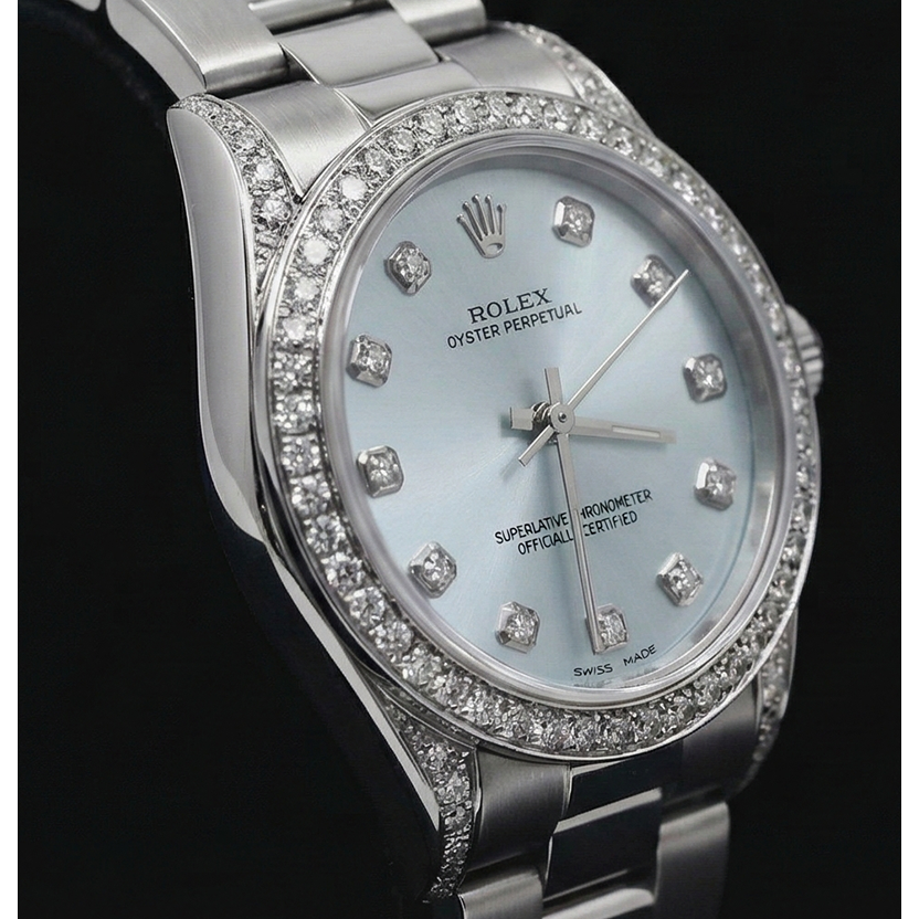natural round diamond watch close up detail