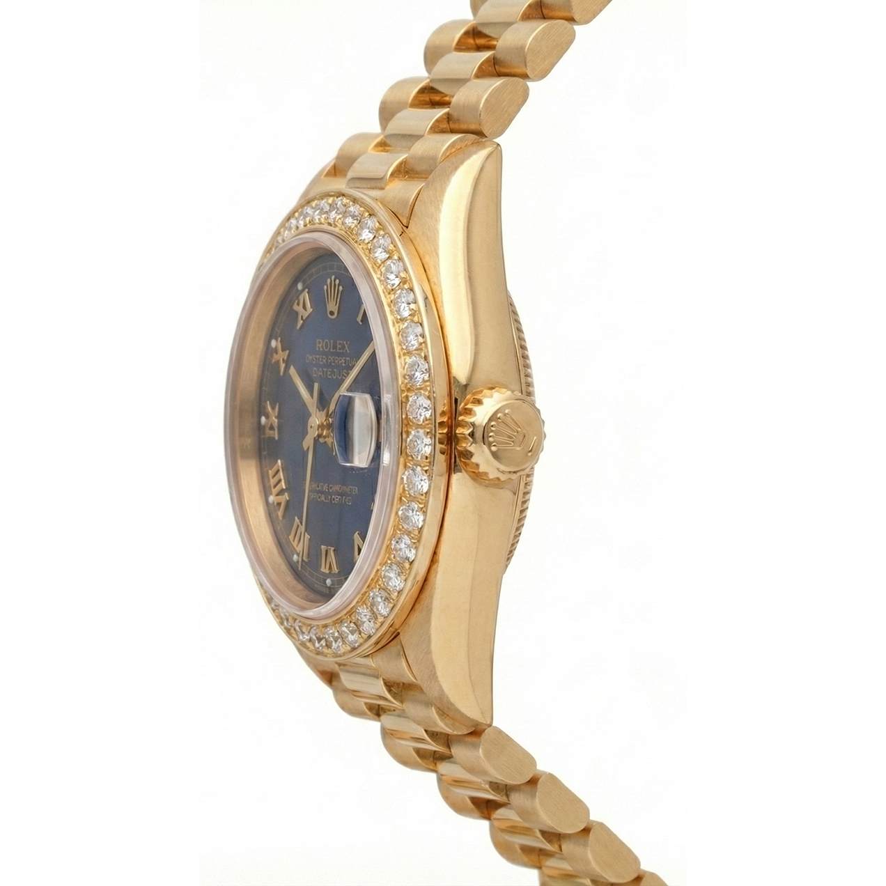 Blue Roman Dial Rolex Dj Presidential Style Watch Diamond Bezel