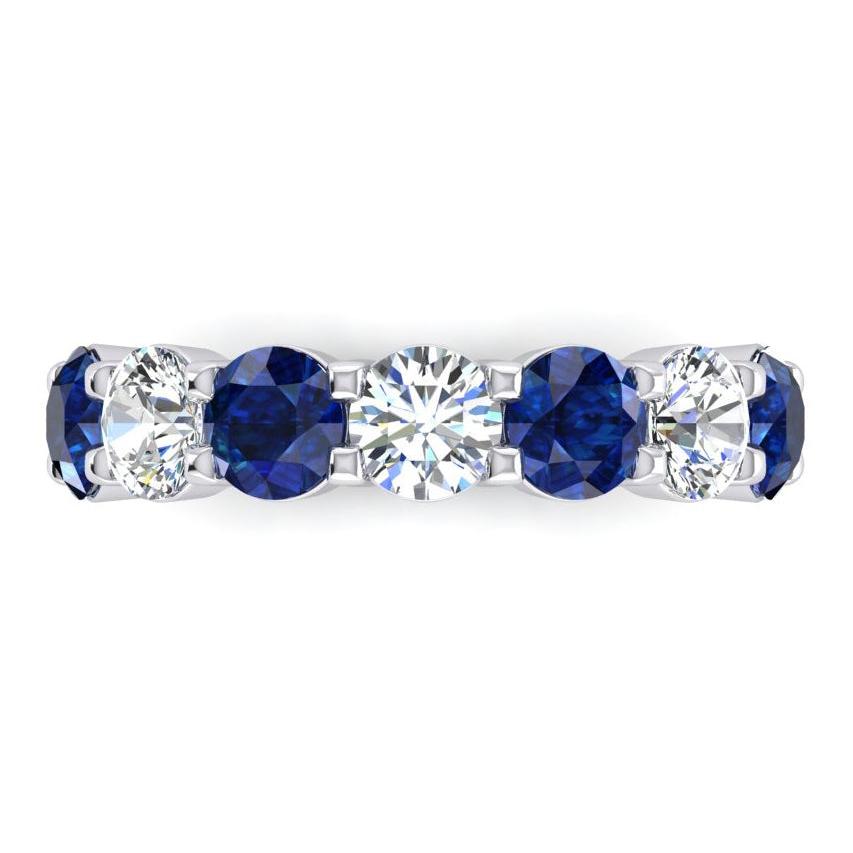 Blue Sapphire And Earth Mined Natural Diamond Gemstone Womens Band