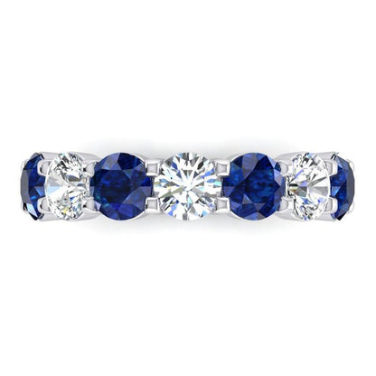 Blue Sapphire And Earth Mined Natural Diamond Gemstone Womens Band