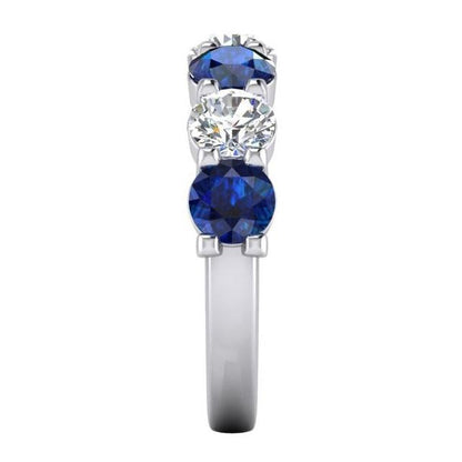 Blue Sapphire And Earth Mined Natural Diamond Gemstone Womens Band