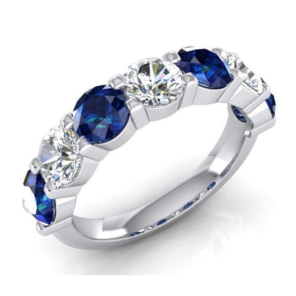 Blue Sapphire And Earth Mined Natural Diamond Gemstone Womens Band