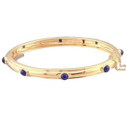 Blue Sapphire Cabochon Bangle Yellow Gold 14K Jewelry
