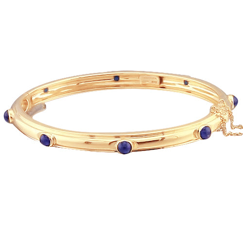 Blue Sapphire Cabochon Bangle Yellow Gold 14K Jewelry