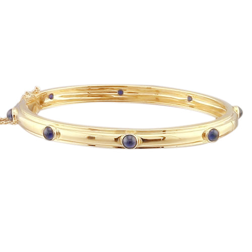 Blue Sapphire Cabochon Bangle Yellow Gold 14K Jewelry