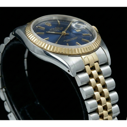 Blue Stick Dial Fluted Bezel Datejust Rolex Women Watch Ss & Gold
