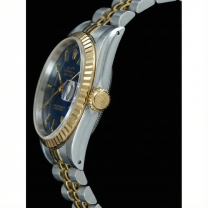 Blue Stick Dial Fluted Bezel Datejust Rolex Women Watch Ss & Gold