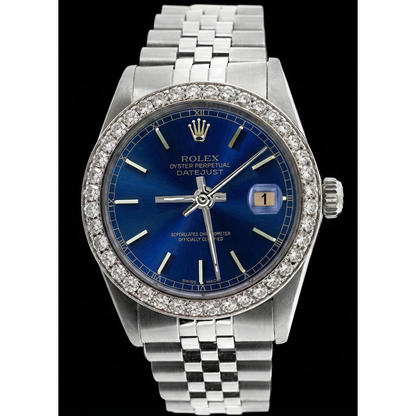 Blue Stick Dial Watch Ss Jubilee Diamond Perpetual Rolex Mens