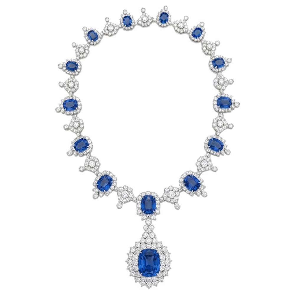 Bridal Ceylon Color Royal Blue Sapphire IGI CERTIFIED Necklace