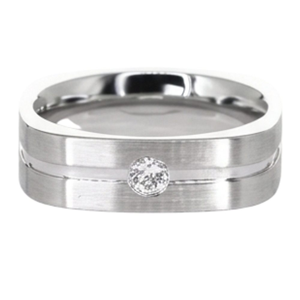 Brushed Finish Round Diamond Men's Ring White Gold 10K 0.20 Carats