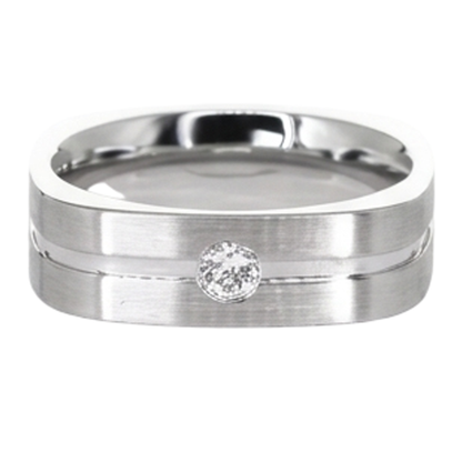 Brushed Finish Round Diamond Men's Ring White Gold 10K 0.20 Carats