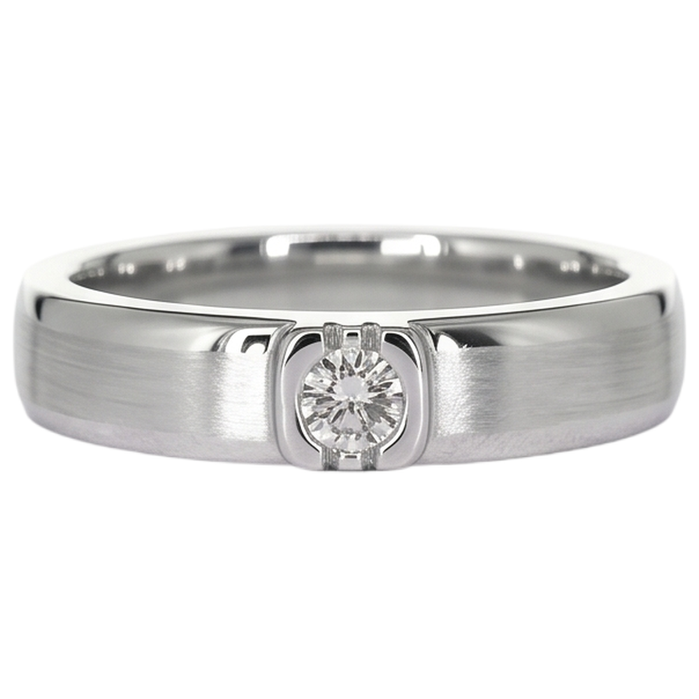 Brushed Finish Round Diamond Men's Ring White Gold 10K 0.50 Carats