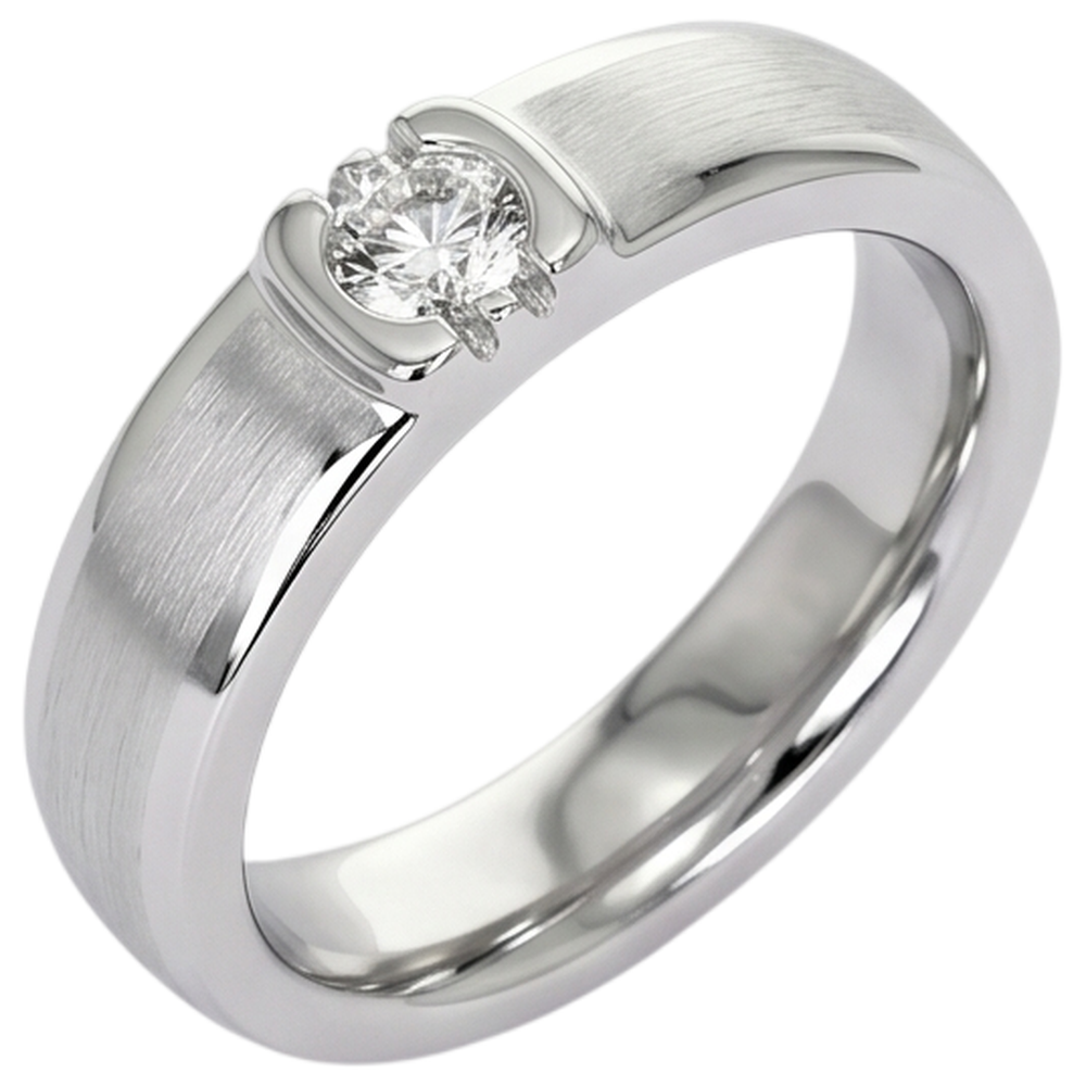 Brushed Finish Round Diamond Men's Ring White Gold 10K 0.50 Carats