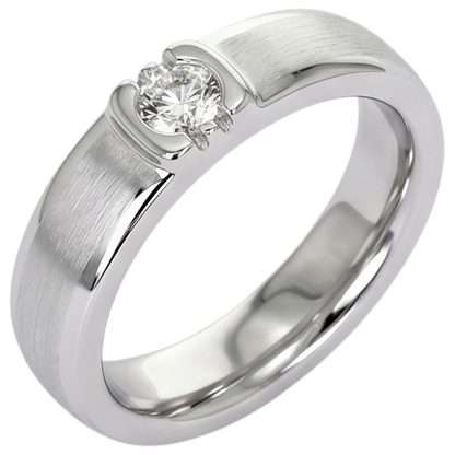 Brushed Finish Round Diamond Men's Ring White Gold 10K 0.50 Carats