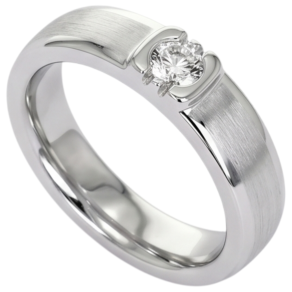 Brushed Finish Round Diamond Men's Ring White Gold 10K 0.50 Carats