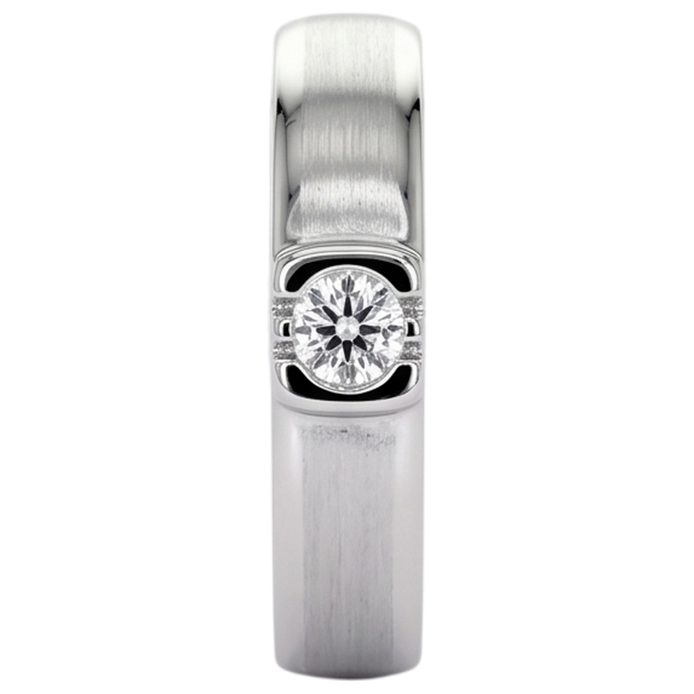 Brushed Finish Round Diamond Men's Ring White Gold 10K 0.50 Carats