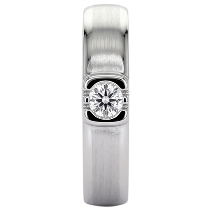 Brushed Finish Round Diamond Men's Ring White Gold 10K 0.50 Carats