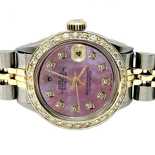 Burgundy Diamond Dial Bezel Ss & Gold Jubilee Bracelet Lady Rolex